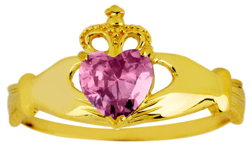 June birthstone alexandrite CZ Claddagh ring in gold.