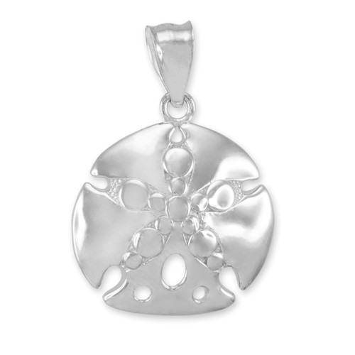 Polished White Gold Sand Dollar Pendant Necklace