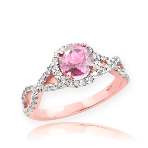 Rose Gold Pink Topaz Infinity Ring with Diamonds