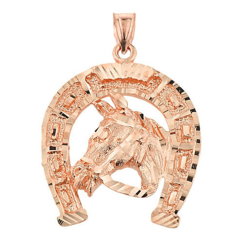 Rose Gold Horse Head with Horseshoe Pendant