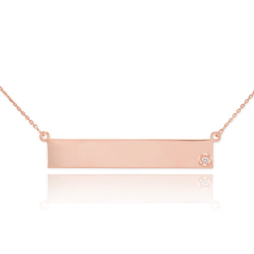 14k Rose Gold Engravable Name Bar Necklace with Diamond