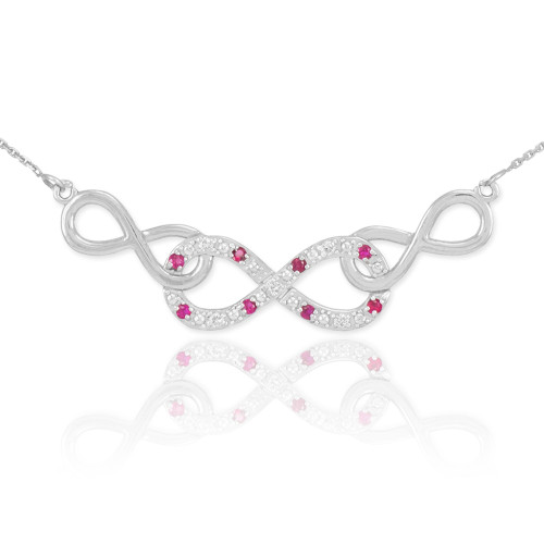 14k White Gold Ruby Triple Infinity Necklace with Diamonds