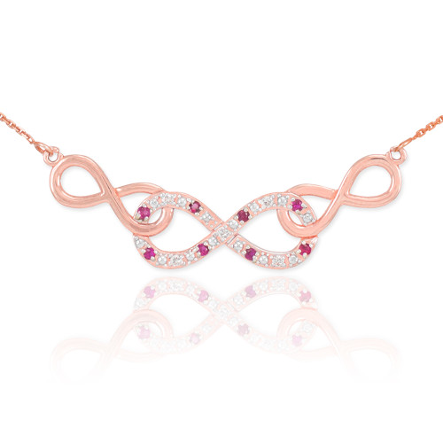 14k Rose Gold Ruby Triple Infinity Necklace with Diamonds