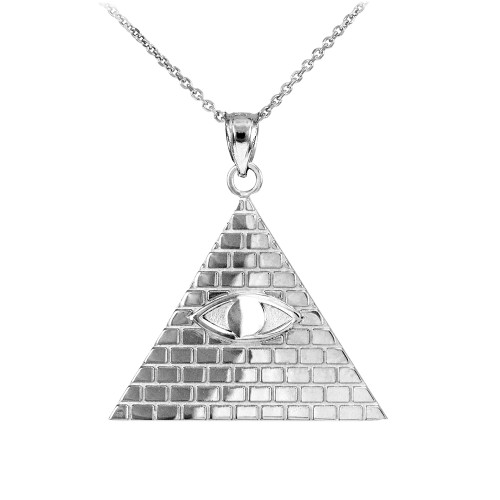 Sterling Silver Egyptian Pyramid with All-Seeing Eye of Horus Pendant Necklace