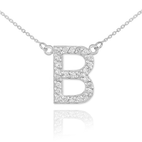 14k White Gold Letter "B" Diamond Initial Necklace