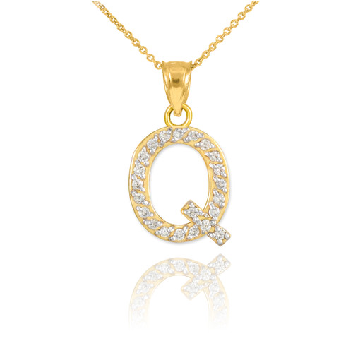 Gold Letter "Q" Diamond Initial Pendant Necklace
