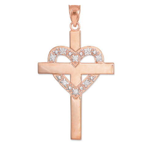 Rose Gold Cross with Diamond Heart Pendant