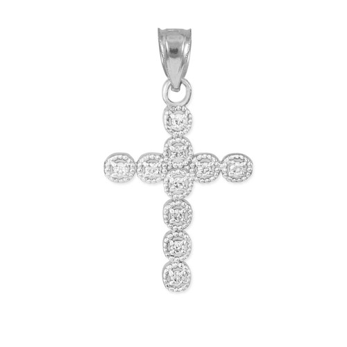 White Gold Diamond Eternity Circle Small Cross Pendant