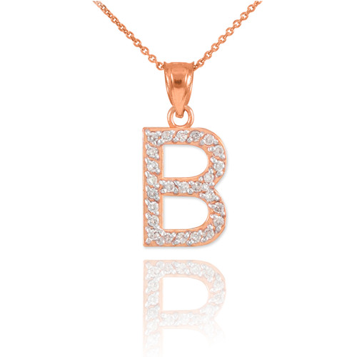 Rose Gold Letter "B" Initial Diamond Pendant Necklace