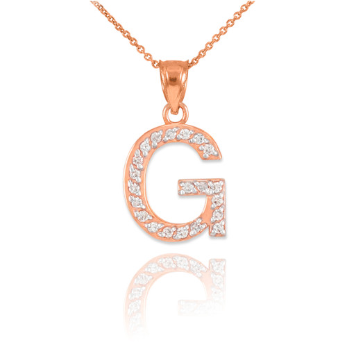 Rose Gold Letter "G" Diamond Initial Pendant Necklace