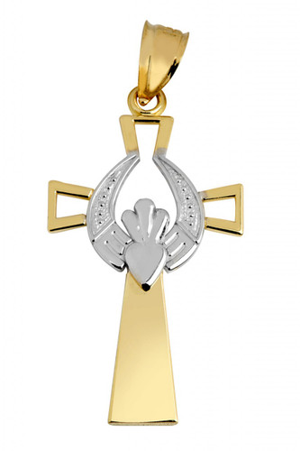 Gold Claddagh Cross With White Gold Pendant