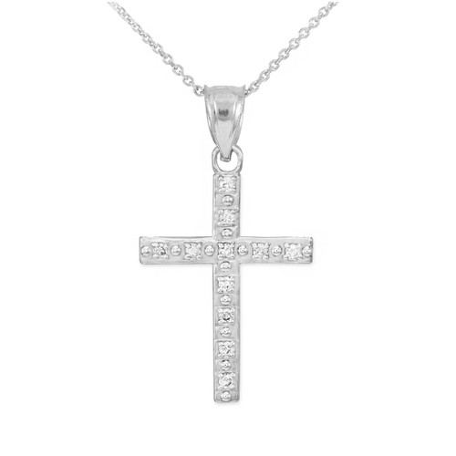 White Gold Cross Pendant Necklace with Diamonds