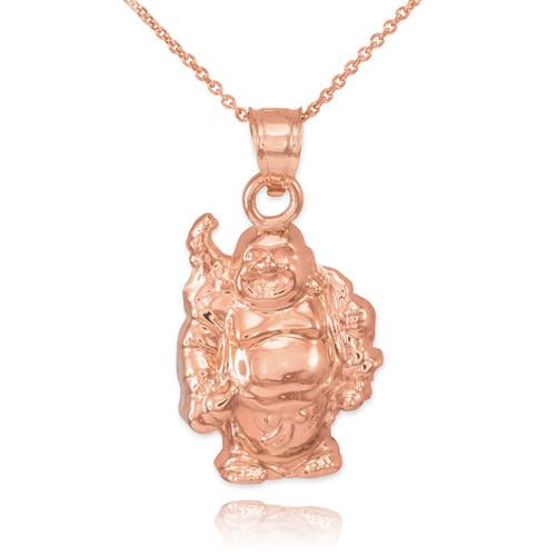 Rose Gold Laughing Buddha Pendant Necklace