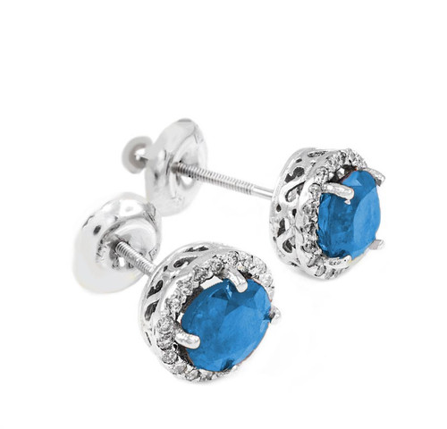 White Gold Diamond Blue Topaz Earrings