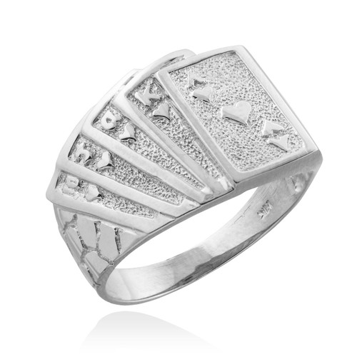 White Gold Royal Flush Poker Nugget Ring