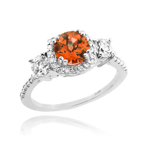 White Gold Garnet Diamond Engagement Ring