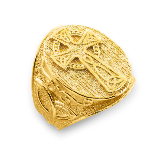 Men's Gold Celtic Cross Trinity Knot Ring