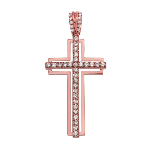 Rose Gold 2 Carat Cubic Zirconia Cross Pendant