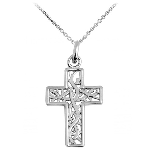 White Gold Celtic Irish Trinity Cross Pendant Necklace