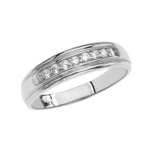 Diamond Men's Wedding Band in White Gold