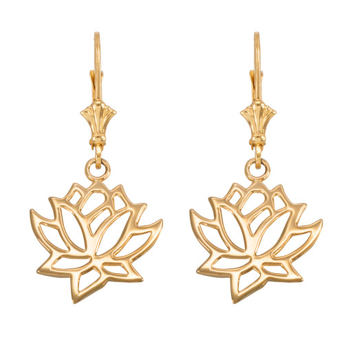 14K Gold Lotus Flower Leverback Earrings