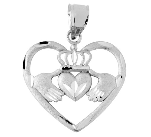 White Gold Claddagh Pendant In heart