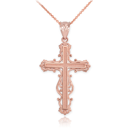 Rose Gold Latin Fancy Cross Pendant Necklace