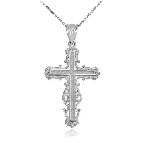 Sterling Silver Latin Fancy Cross Pendant Necklace