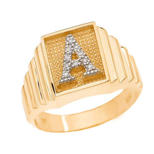 Yellow Gold Diamond Initial A Ring