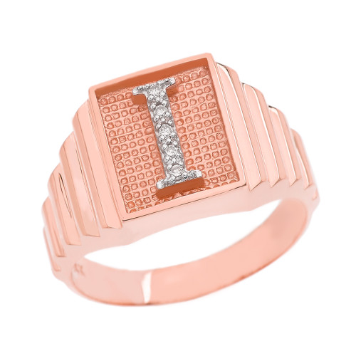 Rose Gold Diamond Initial I Ring