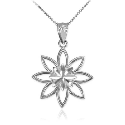 Sterling Silver Polished Daisy Pendant Necklace