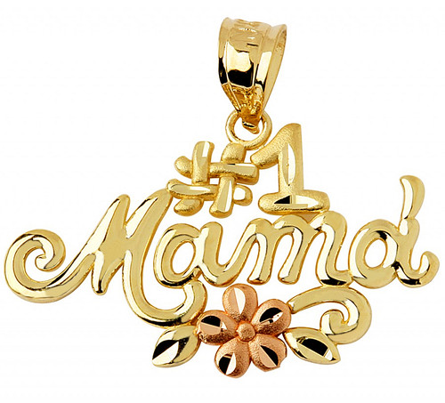 #1 Mama pendant in two-tone yellow and rose gold.