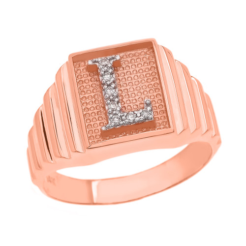 Rose Gold Diamond Initial L  Ring