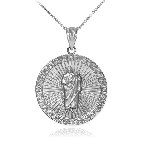 Sterling Silver St Jude CZ Medal Pendant Necklace