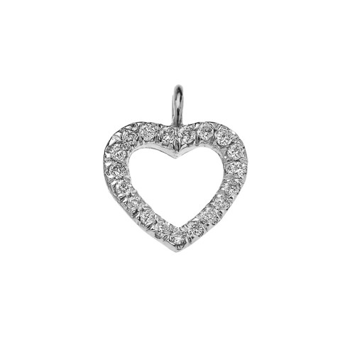 Reversible Diamond and High Polish Plain Open Heart White Gold Charm Dainty Pendant Necklace