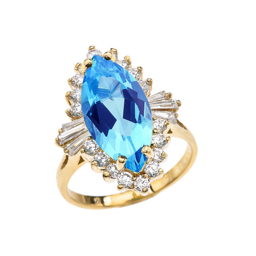 4 Ct CZ Blue Topaz December Birthstone Ballerina Yellow Gold Proposal Ring