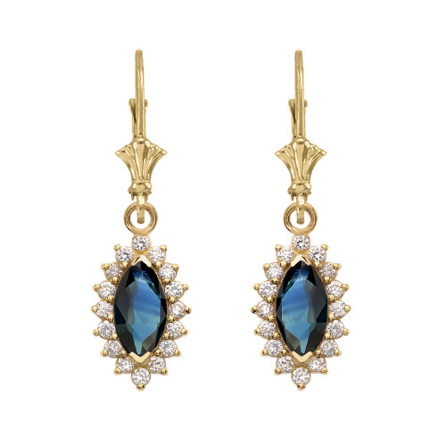 Diamond And Sapphire Yellow Gold Dangling Earrings