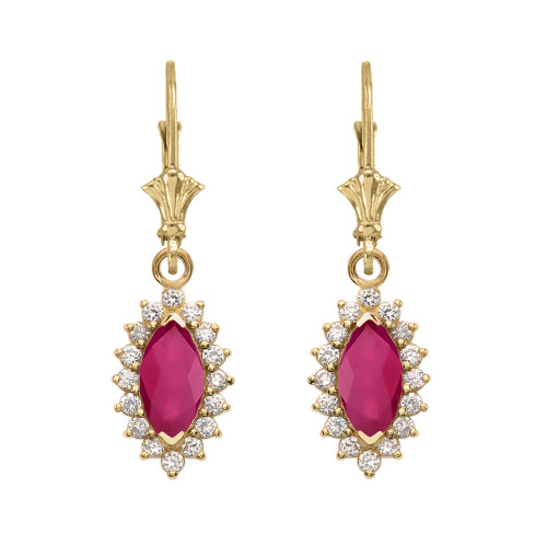 Diamond And Ruby Yellow Gold Dangling Earrings
