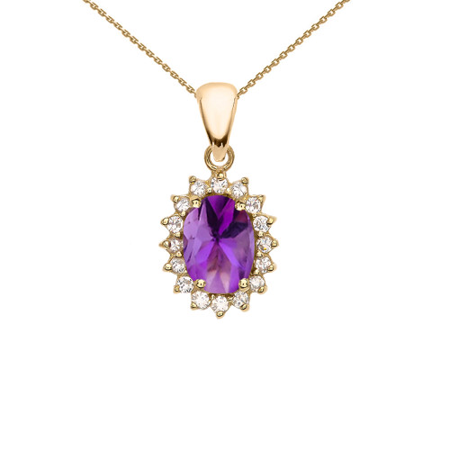 Diamond And Amethyst Yellow Gold Elegant Pendant Necklace