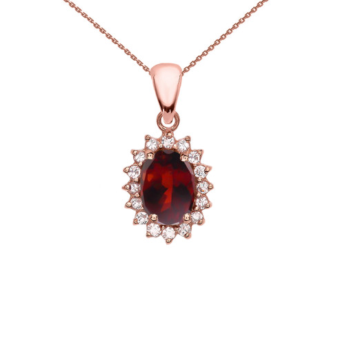 Diamond And Garnet Rose Gold Elegant Pendant Necklace