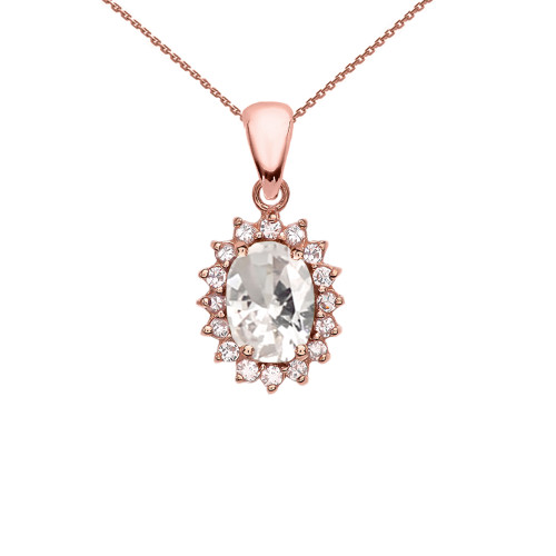 Diamond And April Birthstone CZ Rose Gold Elegant Pendant Necklace