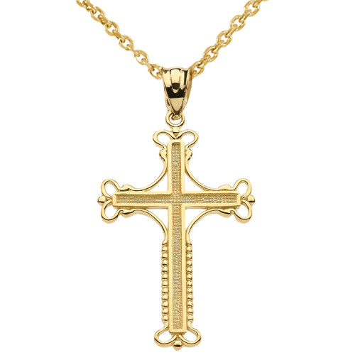 Yellow Gold Amulet Christian Cross Pendant Necklace