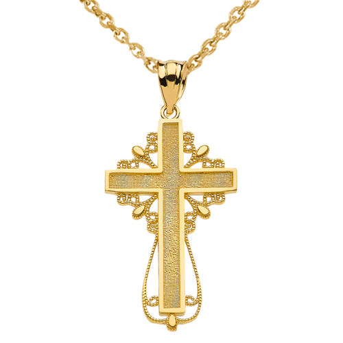 Yellow Gold Latin Filigree Cross Pendant Necklace
