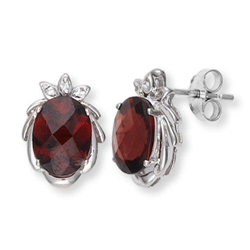 White Gold Garnet and Diamond Earrings