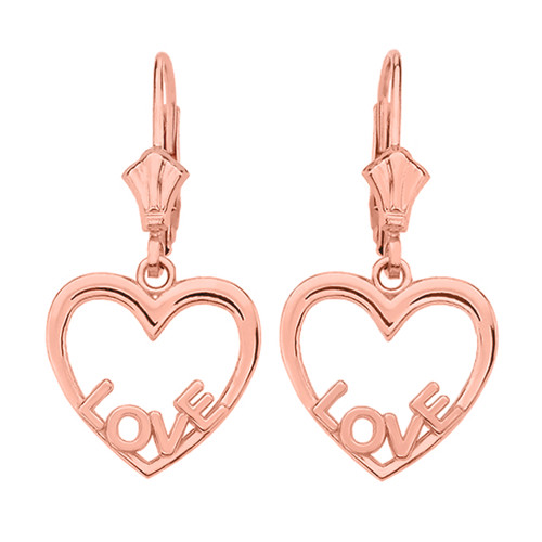 14K  Rose Gold Love Heart  Earrings