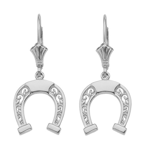 14K  White Gold Filigree Horseshoe Earrings