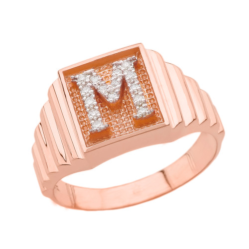 Rose Gold Diamond Initial M Ring