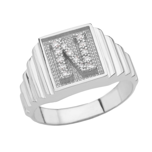 White Gold Diamond Initial N Ring