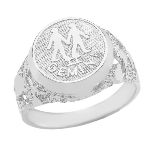 Sterling Silver Gemini Zodiac Sign Nugget Ring