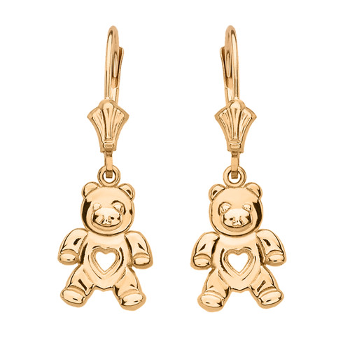 14K Yellow Gold Love Bear Earrings